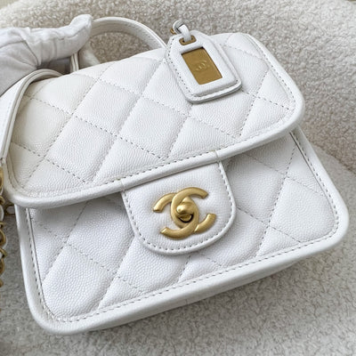 Chanel 22K Seasonal Flap with Top Handle in White Caviar AGHW