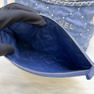 Chanel 22 Small Hobo Bag in 24S Studded Washed Denim and SHW (Model: AS3260)