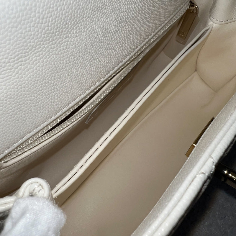 Chanel Small 24cm Coco Handle in White Caviar and LGHW (Model: A92990)