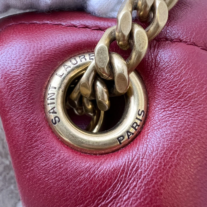 Saint Laurent YSL Small Loulou Puffer Bag in Raspberry Red Lambskin and GHW