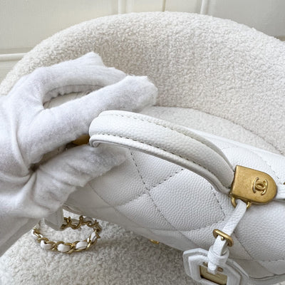 Chanel 22K Seasonal Flap with Top Handle in White Caviar AGHW