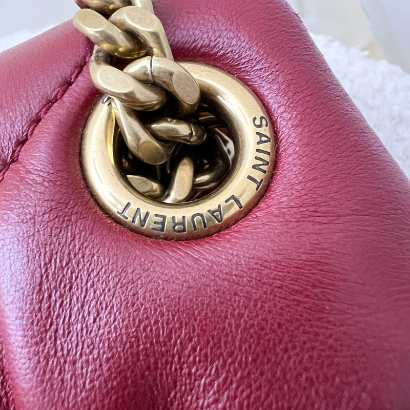 Saint Laurent YSL Small Loulou Puffer Bag in Raspberry Red Lambskin and GHW