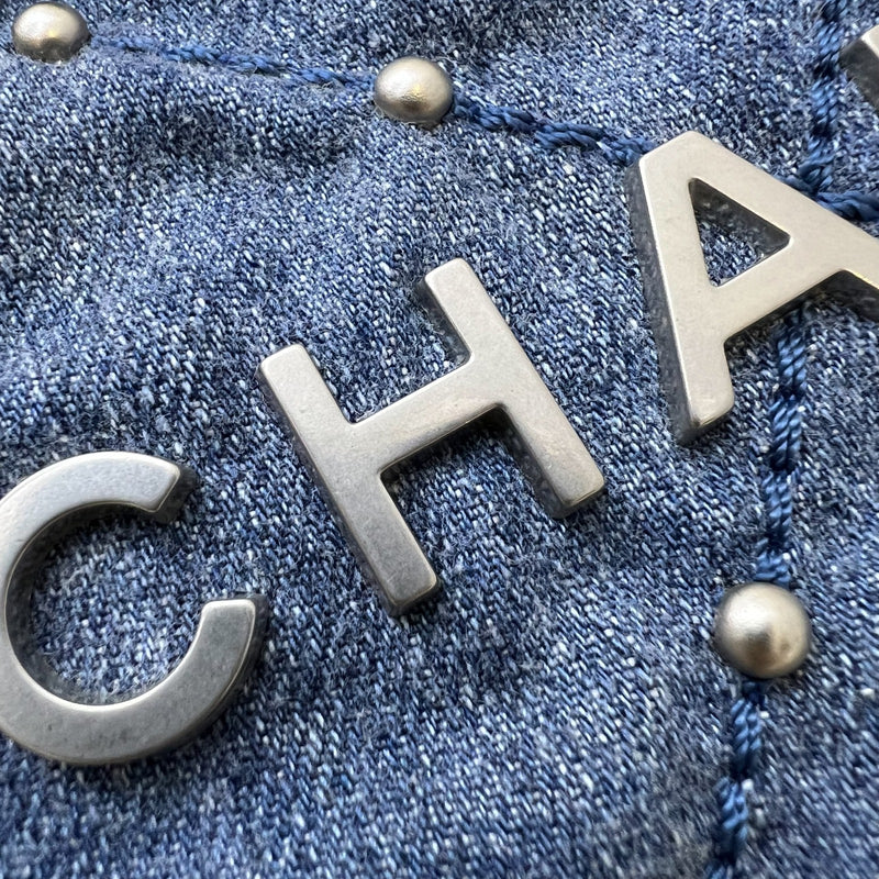 Chanel 22 Small Hobo Bag in 24S Studded Washed Denim and SHW (Model: AS3260)