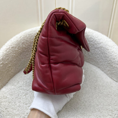 Saint Laurent YSL Small Loulou Puffer Bag in Raspberry Red Lambskin and GHW