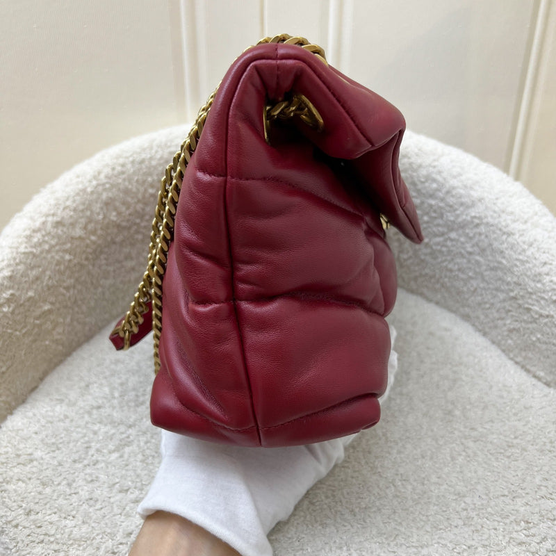 Saint Laurent YSL Small Loulou Puffer Bag in Raspberry Red Lambskin and GHW