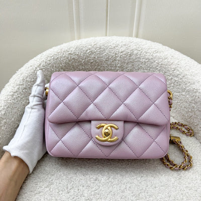 Chanel 21K Perfect Mini Square Adjustable Chain Flap in Iridescent Pink Caviar and AGHW