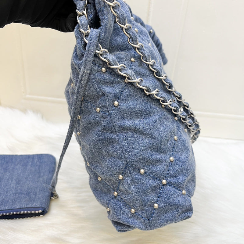 Chanel 22 Small Hobo Bag in 24S Studded Washed Denim and SHW (Model: AS3260)