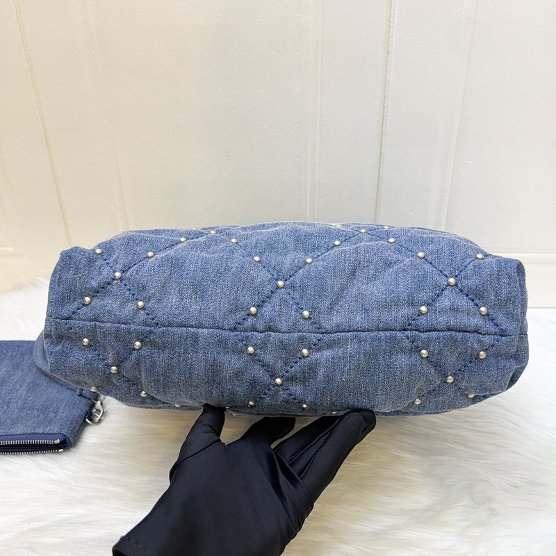 Chanel 22 Small Hobo Bag in 24S Studded Washed Denim and SHW (Model: AS3260)