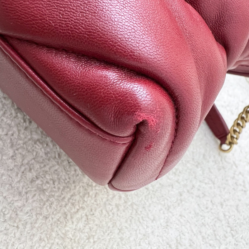 Saint Laurent YSL Small Loulou Puffer Bag in Raspberry Red Lambskin and GHW