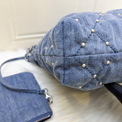 Chanel 22 Small Hobo Bag in 24S Studded Washed Denim and SHW (Model: AS3260)