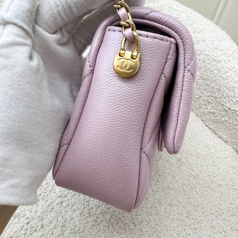 Chanel 21K Perfect Mini Square Adjustable Chain Flap in Iridescent Pink Caviar and AGHW