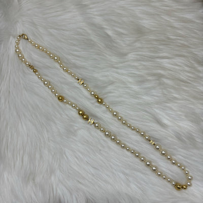 Chanel 07P Long Necklace with Pearls and CC Logo in GHW