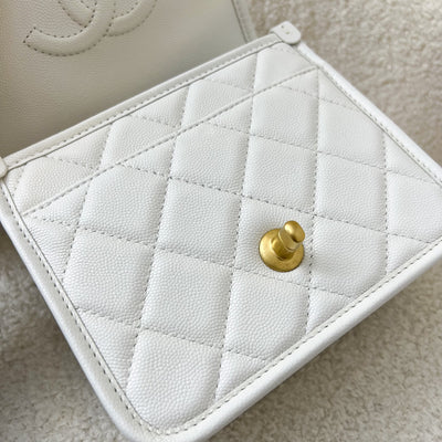 Chanel 22K Seasonal Flap with Top Handle in White Caviar AGHW