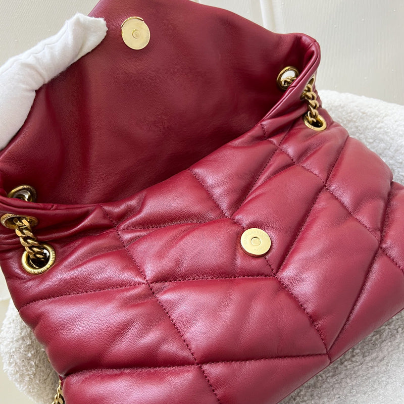 Saint Laurent YSL Small Loulou Puffer Bag in Raspberry Red Lambskin and GHW