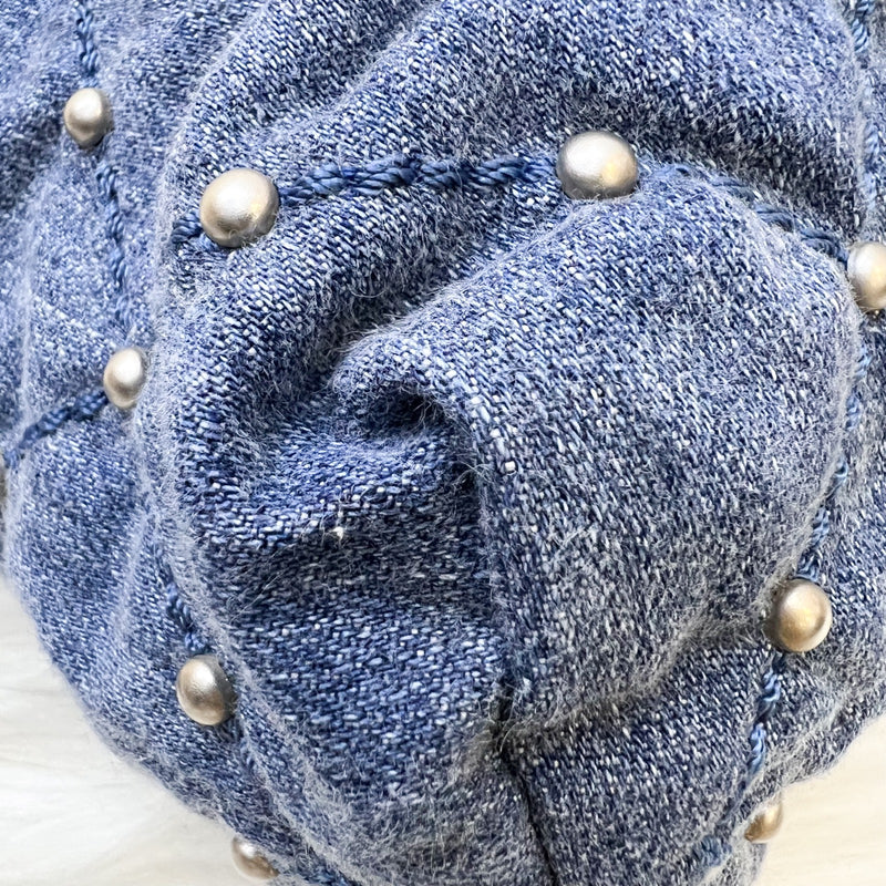 Chanel 22 Small Hobo Bag in 24S Studded Washed Denim and SHW (Model: AS3260)