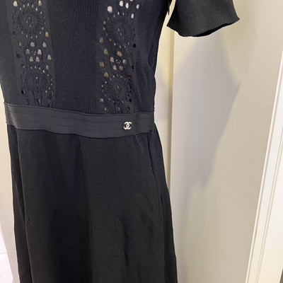 Chanel 25B Knitted Maxi Black Dress in Viscose and Polyester Sz 40 (Model: P80278)