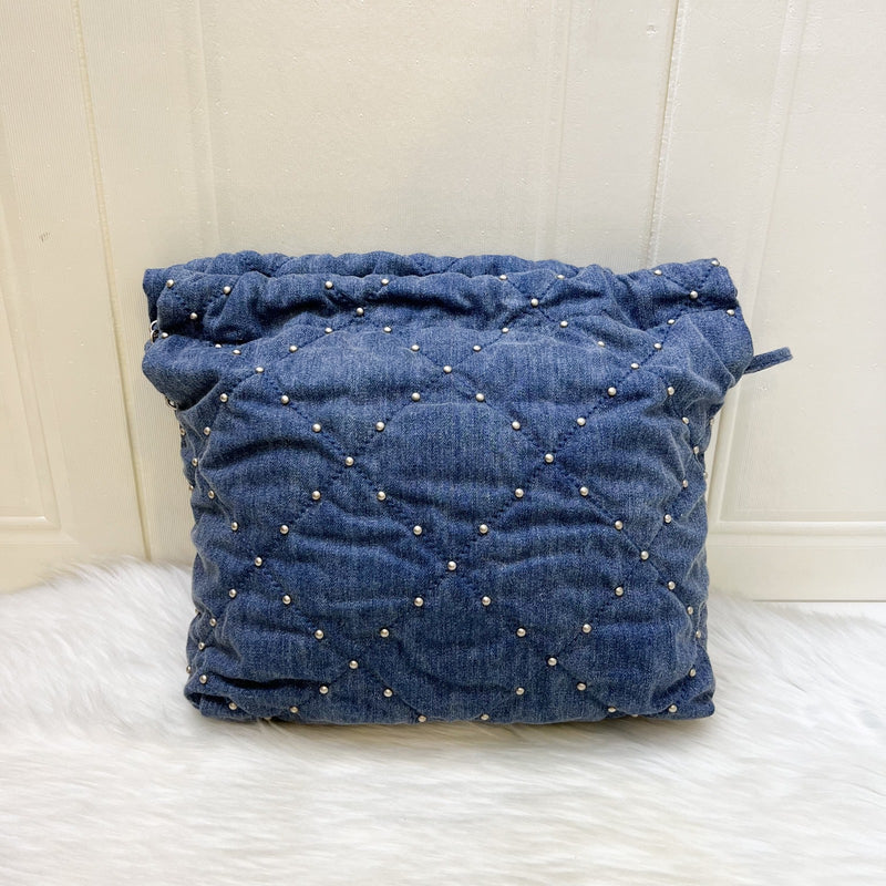 Chanel 22 Small Hobo Bag in 24S Studded Washed Denim and SHW (Model: AS3260)