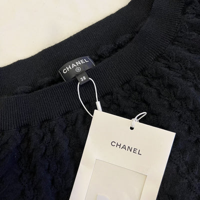 Chanel 24B Knitted Pullover with CC Logo in Black 100% Cashmere (Model: P77894)