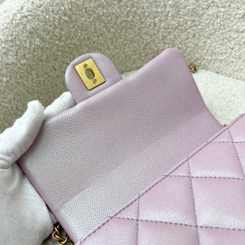 Chanel 21K Perfect Mini Square Adjustable Chain Flap in Iridescent Pink Caviar and AGHW