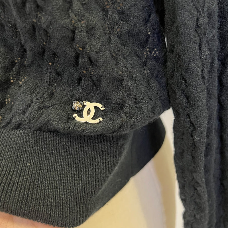 Chanel 24B Knitted Pullover with CC Logo in Black 100% Cashmere (Model: P77894)