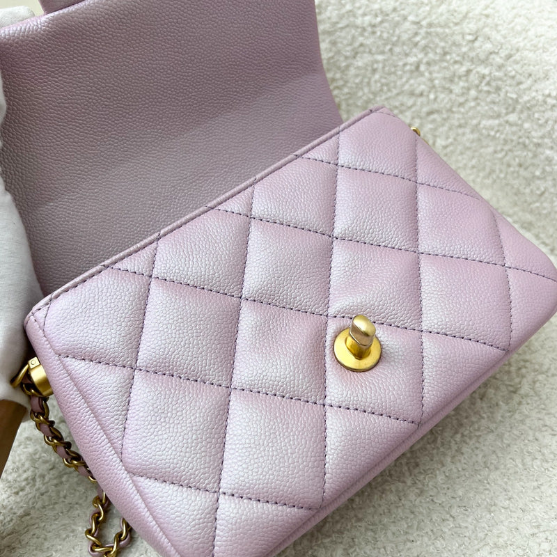 Chanel 21K Perfect Mini Square Adjustable Chain Flap in Iridescent Pink Caviar and AGHW