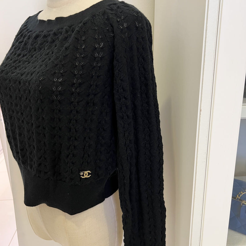 Chanel 24B Knitted Pullover with CC Logo in Black 100% Cashmere (Model: P77894)