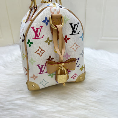 [Local Set - Jun 2025] LV Louis Vuitton x Takashi Murakami Speedy 25 in Multicolore Blanc Monogram Canvas and GHW