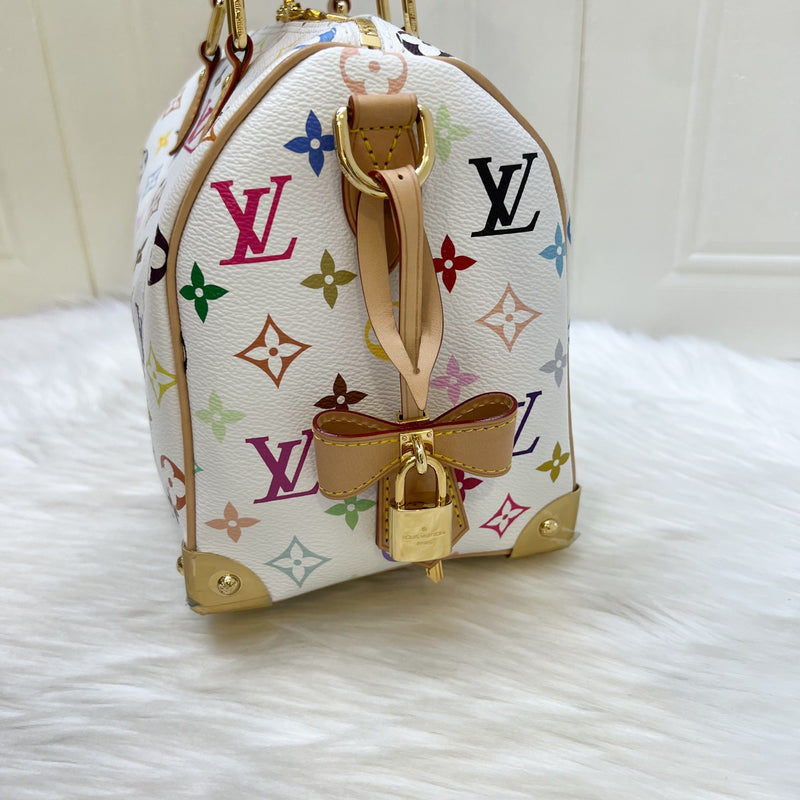 [Local Set - Jun 2025] LV Louis Vuitton x Takashi Murakami Speedy 25 in Multicolore Blanc Monogram Canvas and GHW