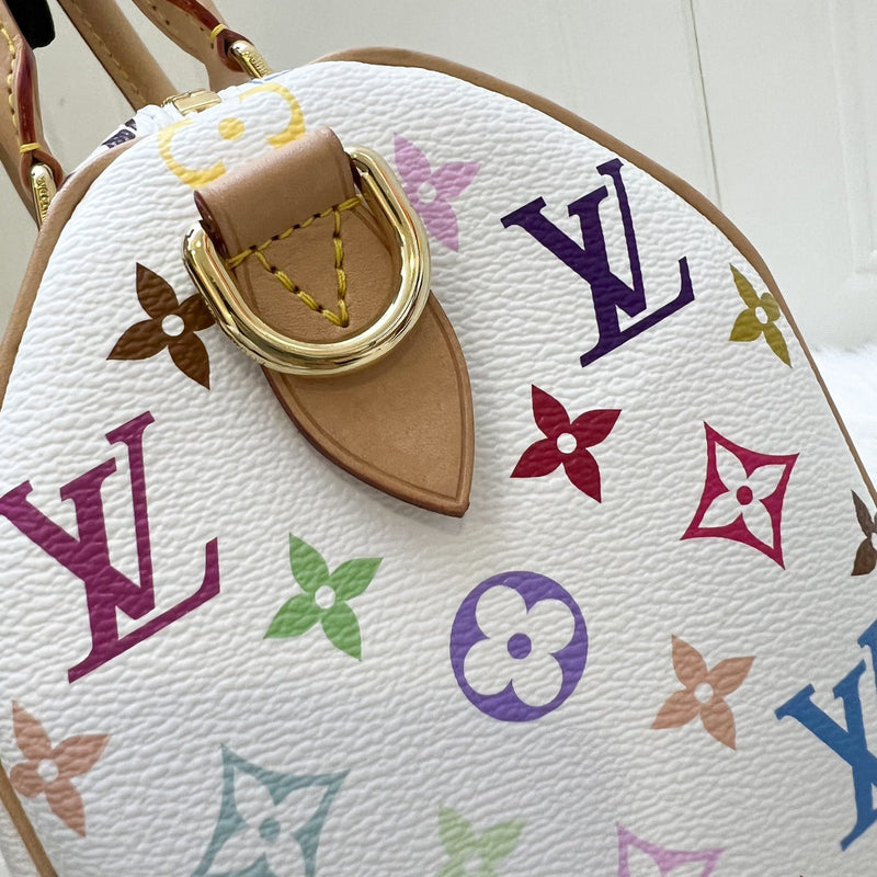 [Local Set - Jun 2025] LV Louis Vuitton x Takashi Murakami Speedy 25 in Multicolore Blanc Monogram Canvas and GHW