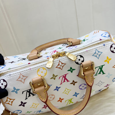 [Local Set - Jun 2025] LV Louis Vuitton x Takashi Murakami Speedy 25 in Multicolore Blanc Monogram Canvas and GHW