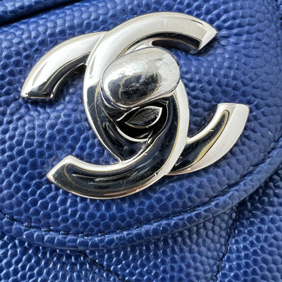 Chanel Medium Classic Flap CF in Chevron Quilted Blue Caviar and SHW