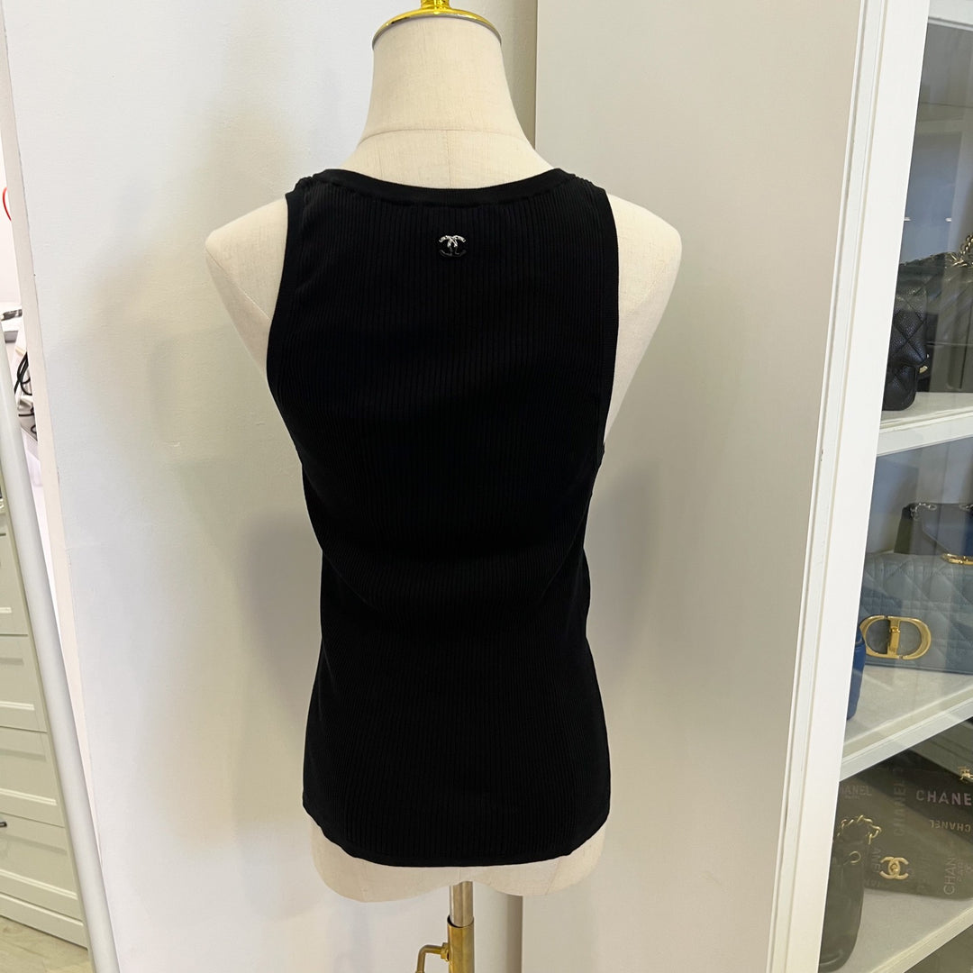 Chanel 25B Knitted Tank Top in Black Cotton and Polyamide Sz 38
