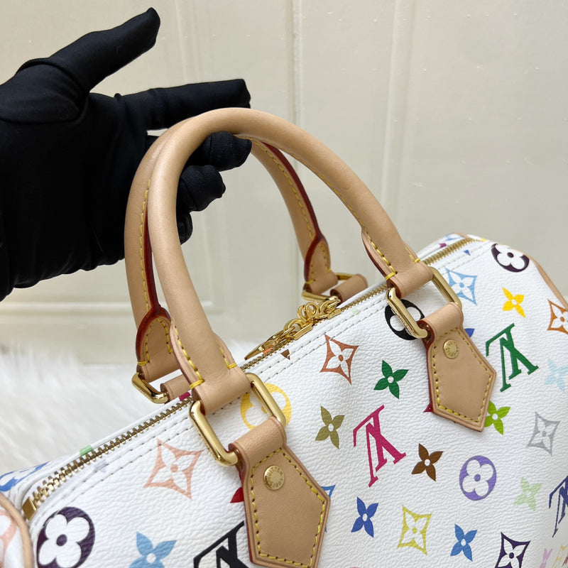 [Local Set - Jun 2025] LV Louis Vuitton x Takashi Murakami Speedy 25 in Multicolore Blanc Monogram Canvas and GHW