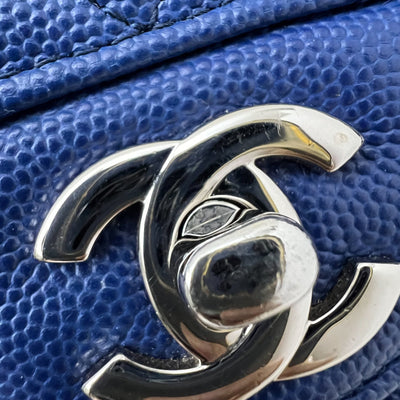 Chanel Medium Classic Flap CF in Chevron Quilted Blue Caviar and SHW