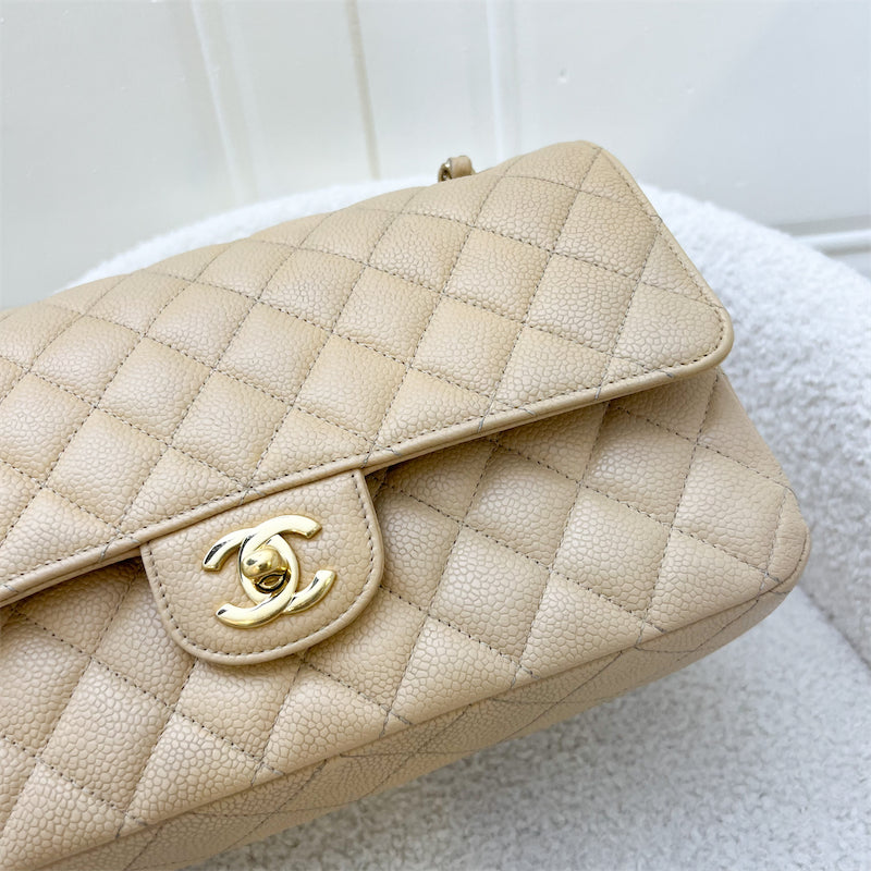 Chanel Medium Classic Flap CF in Beige Caviar and GHW