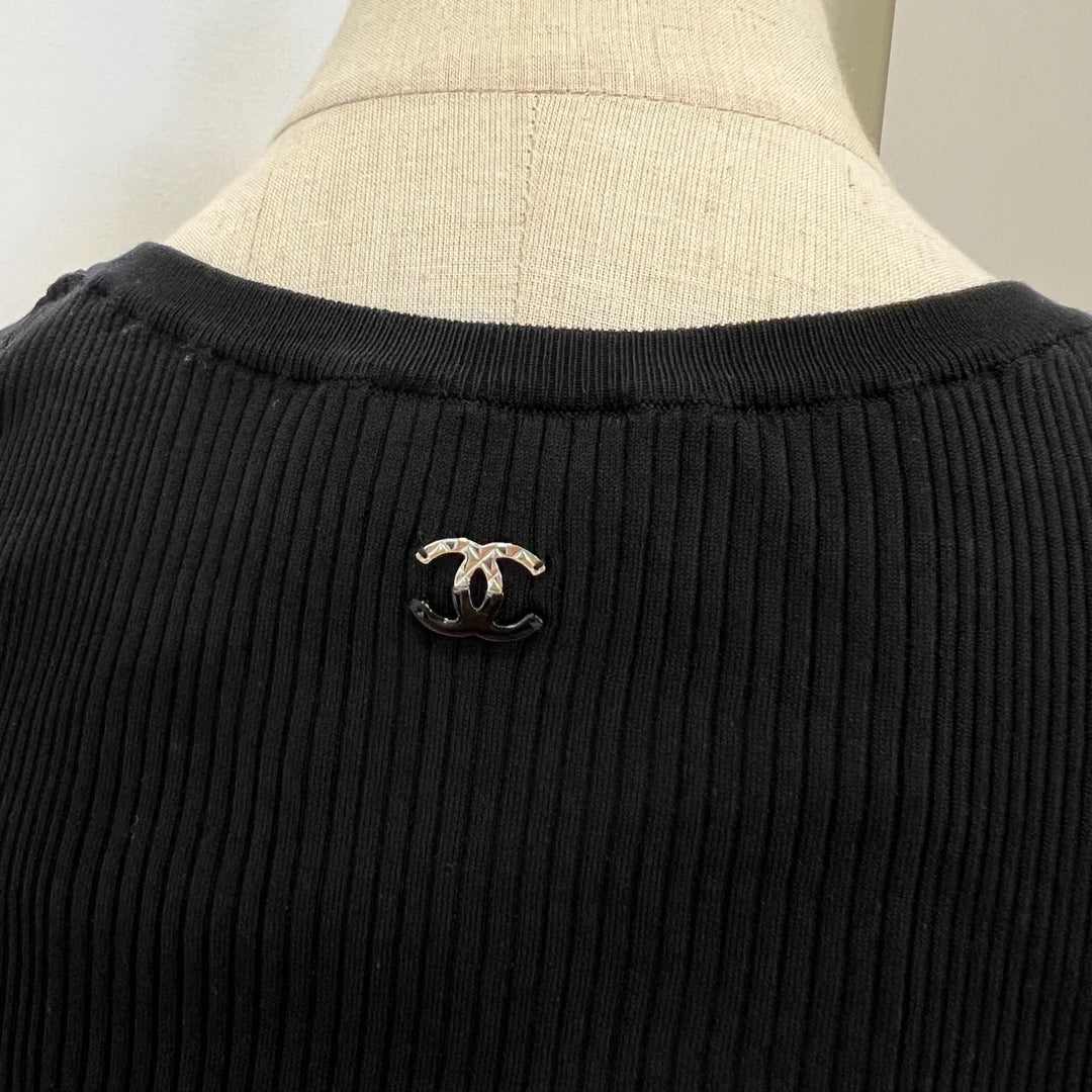 Chanel 25B Knitted Tank Top in Black Cotton and Polyamide Sz 38