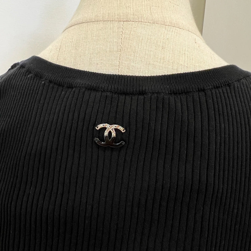 Chanel 25B Knitted Tank Top in Black Cotton and Polyamide Sz 38 (Model: P80152)