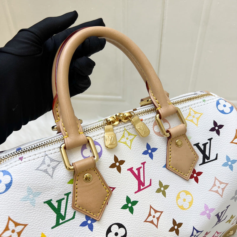 [Local Set - Jun 2025] LV Louis Vuitton x Takashi Murakami Speedy 25 in Multicolore Blanc Monogram Canvas and GHW