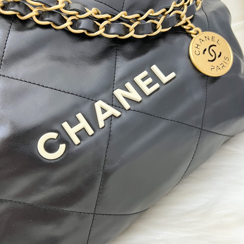 Chanel 22 Small Hobo Bag with White Logo in Black Calfskin GHW