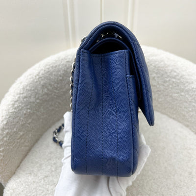 Chanel Medium Classic Flap CF in Chevron Quilted Blue Caviar and SHW