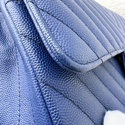 Chanel Medium Classic Flap CF in Chevron Quilted Blue Caviar and SHW