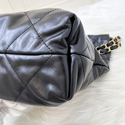 Chanel 22 Small Hobo Bag with White Logo in Black Calfskin GHW