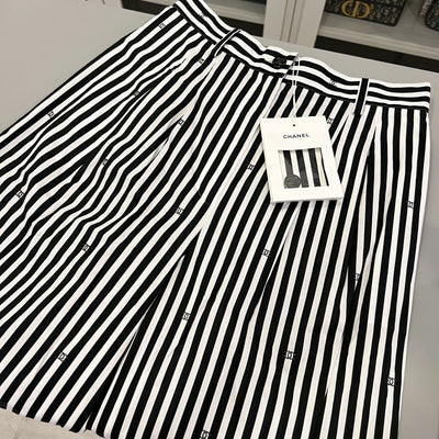 Chanel Pinstripe Long Pants with CC Mini Crystals Sz 36 (Model: P76233)