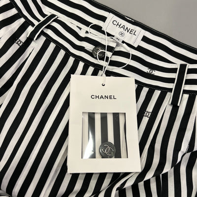 Chanel Pinstripe Long Pants with CC Mini Crystals Sz 36 (Model: P76233)
