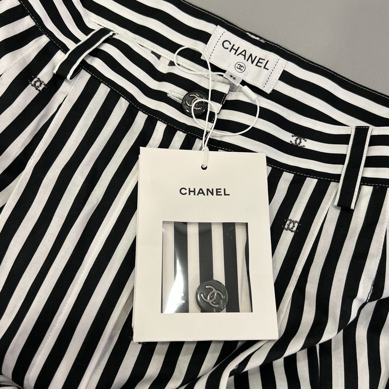 Chanel Pinstripe Long Pants with CC Mini Crystals Sz 36 (Model: P76233)