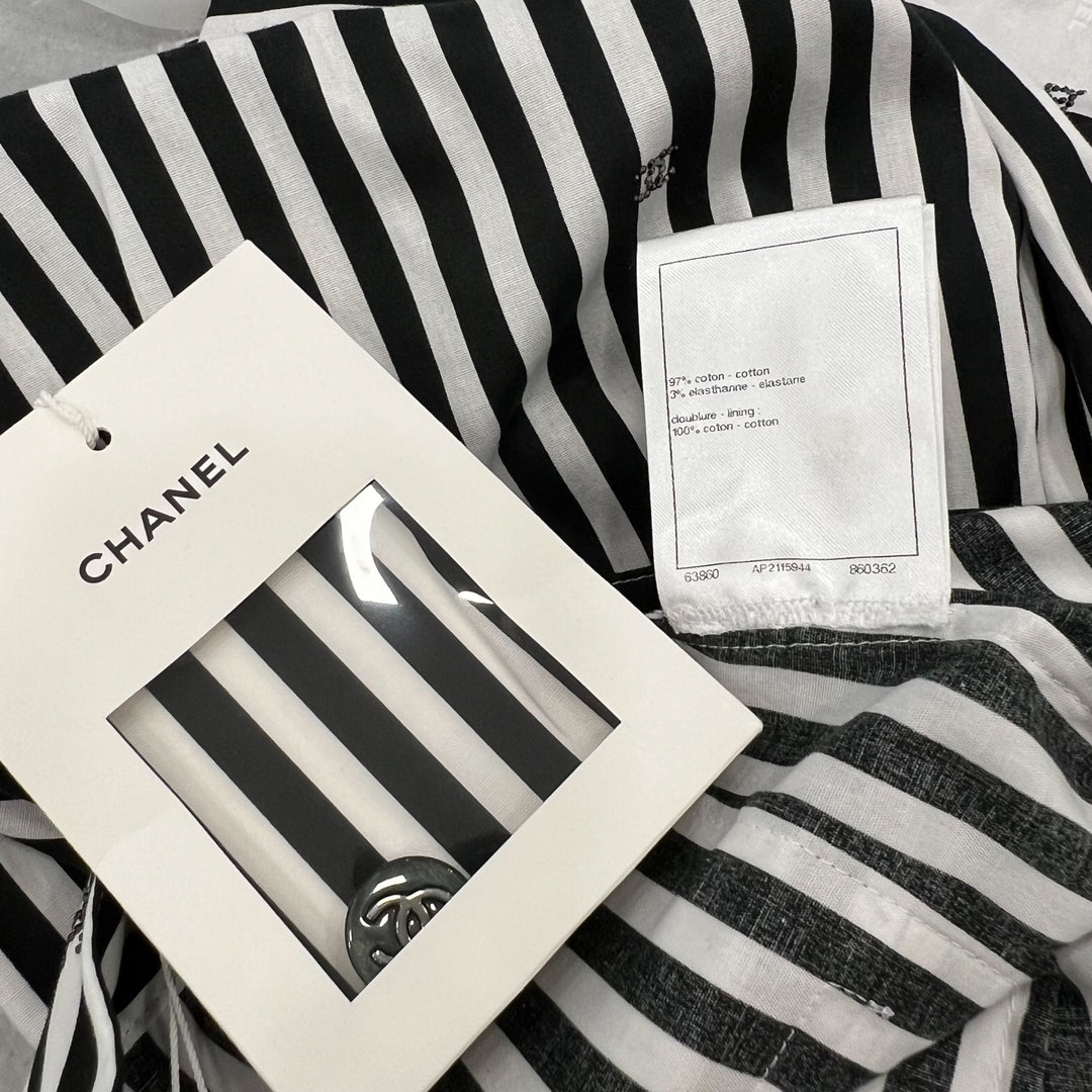 Chanel Pinstripe Long Pants with CC Mini Crystals Sz 36 (Model