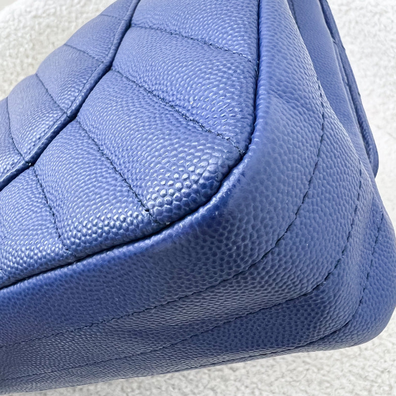 Chanel Medium Classic Flap CF in Chevron Quilted Blue Caviar and SHW