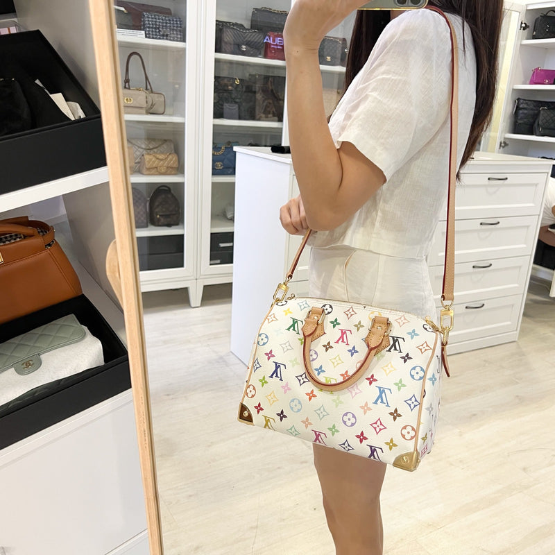 [Local Set - Jun 2025] LV Louis Vuitton x Takashi Murakami Speedy 25 in Multicolore Blanc Monogram Canvas and GHW