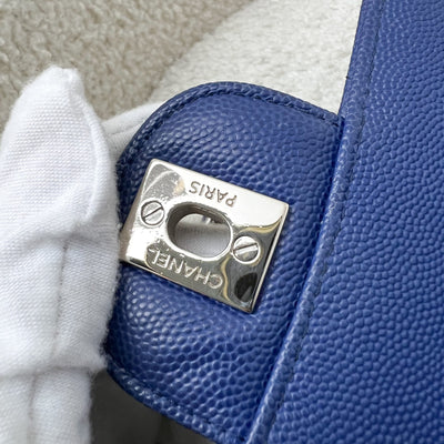 Chanel Medium Classic Flap CF in Chevron Quilted Blue Caviar and SHW