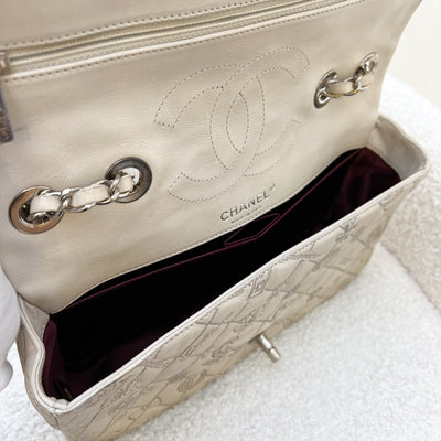 Chanel Medium Classic Flap CF with Embossed Charms in Ecru Calfskin SHW